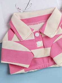 1pc Polyester Comfortable Striped Two Feet T-shirt With Collar, Suitable For Pets' Daily Spring And Autumn Wear - Pink - View 4
