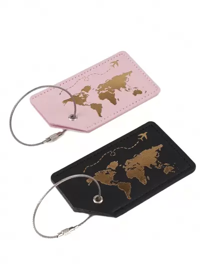 2pcs/Set Fashionable Lightweight Pu Leather Luggage Tags, Suitable For Flying, Travel, School, Wedding, Engagement, Honeymoon And Holiday With Anti-Theft Function And Cartoon Design, Ideal For Students, Women, Men And Couples Metal Vacation Accessoriesfor Holiday Season Travel Accessory Set Women Gifts Couple Gifts Bag For School School Accessories School Stuff