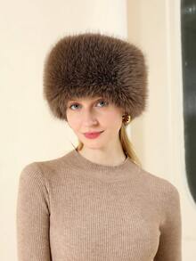LEAJOURNO. 1頂女式時尚經典歐美風格,甜美可愛,防風保暖,加厚毛皮帽子,頸部保護 - 咖啡棕 - 查看 2