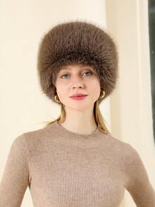 LEAJOURNO. 1頂女式時尚經典歐美風格,甜美可愛,防風保暖,加厚毛皮帽子,頸部保護 - 咖啡棕 - 查看 3