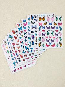 Tiebeauty 12 Sheets Butterfly Nail Art Stickers Self-Adhesive Butterfly Flower Pattern Nail Decals Colorful Mixed Design For Women Girl Nail Decorations DIY - Multicolor - View 6