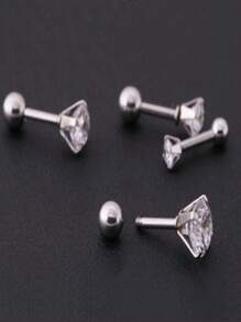 4pcs Crystal & Set Stainless Steel 4 Prongs Ear Studs And Titanium Steel Screw Back Ear Bone Studs