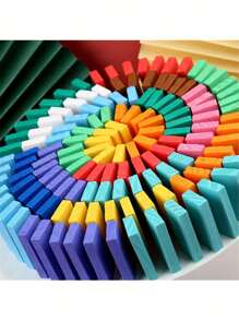 120入組多彩木質多米諾骨牌，互相嵌合的積木適用於兒童早期教育和智力發展，適合學校、學生、文具、學用品等 - 藍色 - 查看 1