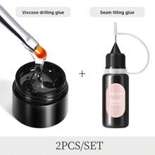 XEIJAYI 2件/組指甲膠，超強黏著力接長膠，可浸泡式UV凝膠，適用於水鑽、珠寶、鑽石珠、美甲裝飾、水鑽美甲DIY沙龍女性指甲 - 無色 - 查看 2