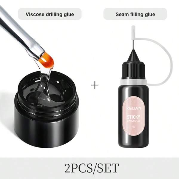 XEIJAYI 2 Piezas De Pegamento Para Decoración De Uñas, Pegamento Constructor Súper Pegajoso, Gel Ultravioleta Para Remojar, Para Piedras Preciosas, Joyas, Cuentas De Diamantes, Decoración De Manicura, Arte De Uñas Con Diamantes De Imitación, Manicura, Salón De Bricolaje Para Mujeres