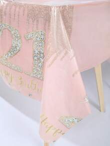 1 件 137*274 公分/54*108 吋一次性 Pe 桌布,玫瑰金鑽石和金色 21 圖案桌布,適合 21 歲生日派對裝飾 - 彩色 - 查看 4