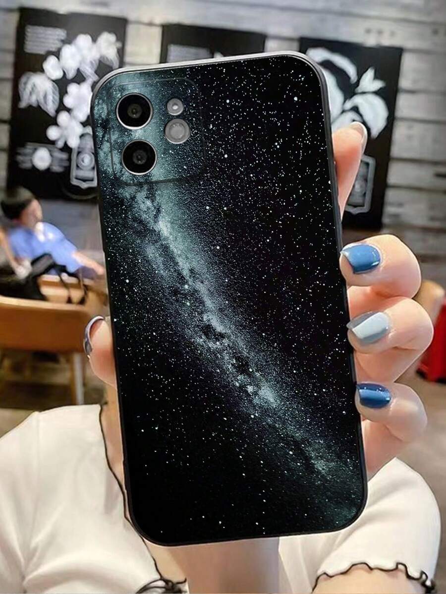 1pc Universal Anti-Fall Black Soft Phone Case Compatible With Apple, Huawei, Xiaomi, OnePlus, Samsung, Honor Phones - Black - View 1