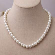 1入組短玻璃珍珠項鍊在優雅淺褐色適合女士,多種可用顏色 - 米色 - 查看 12