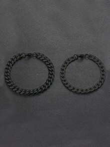 男士黑色不鏽鋼手鍊套裝，包括2個手鍊 - 查看 5