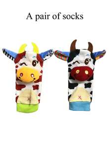 嬰兒手腕攪搖鈴套裝,幼兒可穿戴玩具手環,卡通動物毛絨玩具奶嘴、襪子和手錶帶 - 彩色 - 查看 5