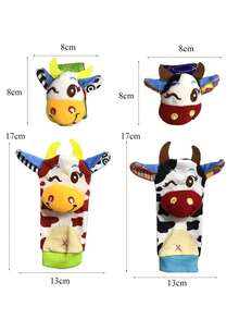 嬰兒手腕攪搖鈴套裝,幼兒可穿戴玩具手環,卡通動物毛絨玩具奶嘴、襪子和手錶帶 - 彩色 - 查看 2