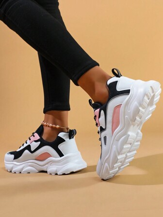 Women's Outdoor 2025 New Comfortable Breathable Non-Slip Durable Colorblock Sneakers, Round Toe Lace-Up Low-Top Casual Athletic Shoes