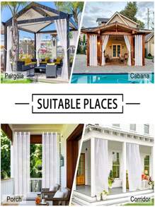 1pc Transparent Waterproof Outdoor Patio Door Curtain With Grommets - White - View 3