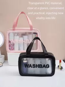 1入新款防水透明大容量便攜式旅行化妝包化妝品收納袋（單售），返校季/旅行必備，適用於海灘/夏日度假收納 - 粉色 - 查看 9