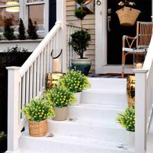 2入組黃色人造花,7枝尤加利葉茶薔薇塑料花。適用於室內室外裝飾,掛在花盆中,家庭/辦公室裝飾,婚禮裝飾,農舍裝飾 - 黃色 - 查看 7