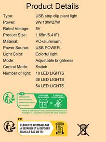 1 件 Usb 供電 Led 植物生長燈條,帶夾子,9w-27w,多種顏色和尺寸可供選擇,全光譜智能植物生長燈,適用於室內花卉和蔬菜 - 彩色 - 查看 11