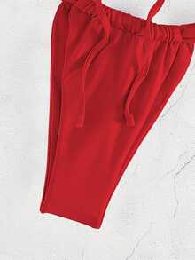 Nuevo conjunto de bikini de unicolor, elegante y sexy para mujeres, con cuello halter y terminación de volantes, para el verano