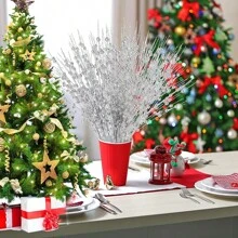 10 cái Nhân tạo Long lanh Vàng Bột Quả mọng Gốc Đối với Cây thông noel Đồ trang trí , Nhà  Lễ hội Lễ cưới Cung cấp cho buổi tiệc ( Màu bạc ) - Bạc - Xem 1