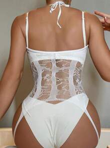 1PC Sexy Lingerie Full Body Stocking Open Crotch Hollow Out Bodystocking - White - View 3