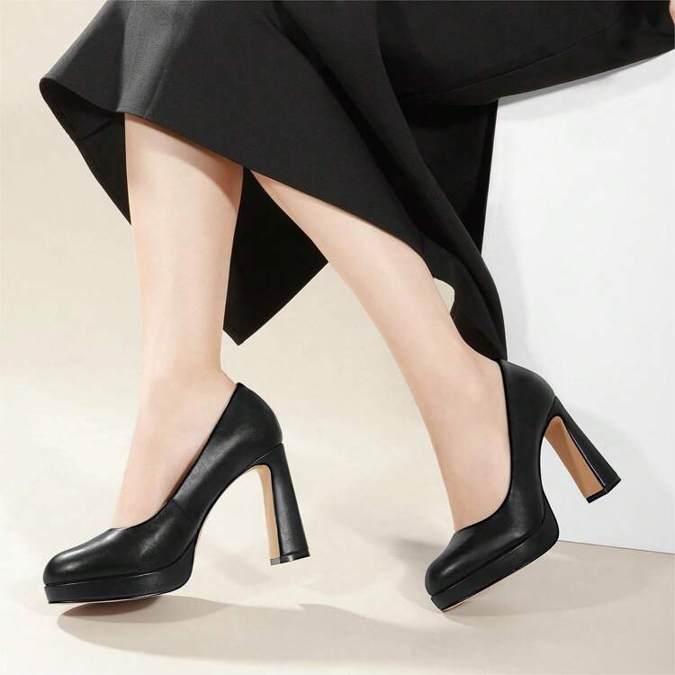 Ankis Platform Heels Women s Pumps Black White Nude Closed Toe Chunky Heel Shoes SHEIN USA
