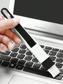 1pc Black Desk Brush With Dustpan 2-In-1, Keyboard Crevice Cleaning Brush - Black - View 1