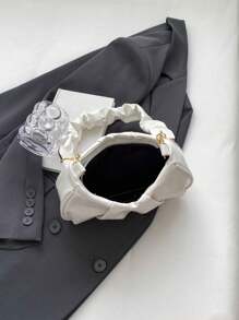 New Vintage Commuter Black Simple Pleated Cloud Shoulder Bag - White - View 8