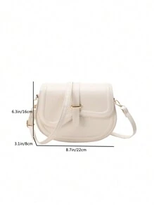 Pu 面料皮帶扣翻蓋女式半圓形斜挎包,簡約時尚多功能 - 米色 - 查看 8