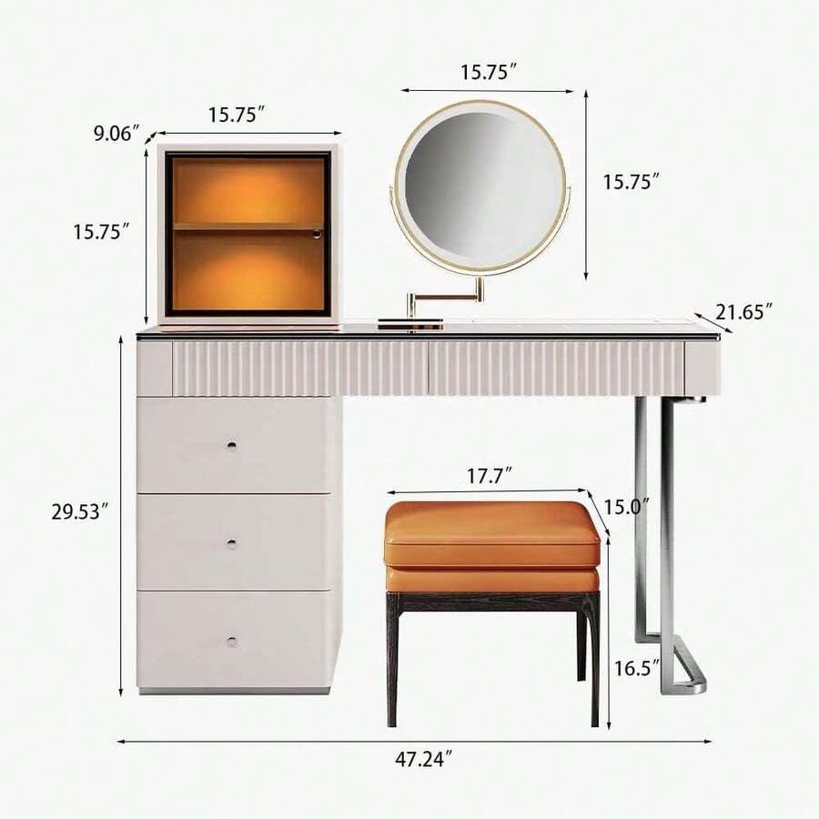 POVISON Vanity Desk with Stool & LED Lighted Mirror, 47" Makeup Vanity