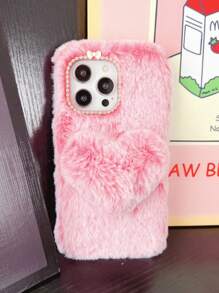 Fashionable 3d Heart Shaped Plush Phone Case, Compatible With Apple, Samsung, Google And Moto Phones - peach color - View 2