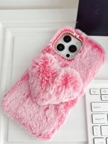 Fashionable 3d Heart Shaped Plush Phone Case, Compatible With Apple, Samsung, Google And Moto Phones - peach color - View 4