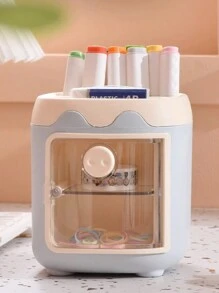 1 件可爱创意多隔层小猪铅笔盒，猪鼻子办公用品收纳盒，抽屉文具整理盒，附赠随机贴纸、铅笔袋、书包