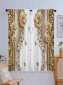 2入組優雅的金色花卉圖案窗簾,無洞窗簾,適用於臥室辦公室廚房客廳書房家居裝飾 - 彩色 - 查看 5