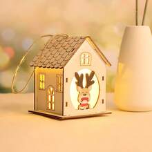 1入組木製聖誕裝飾燈屋,可掛在聖誕樹上或作為diy擺設擺放於櫥窗或窗台上 - 彩色 - 查看 1