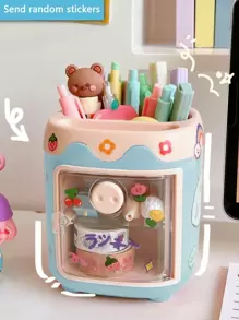 1 件可爱创意多隔层小猪铅笔盒，猪鼻子办公用品收纳盒，抽屉文具整理盒，附赠随机贴纸、铅笔袋、书包