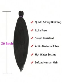 24英寸预拉伸EZ辫子，自然黑色轻盈合成发束 - 1包 Yaki直发钩编发，可加热定型 - 黑色 - 黑色 - 查看 3