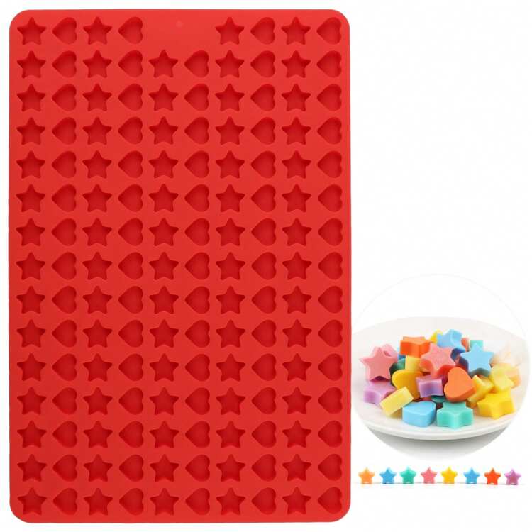 1 Pieza Bandeja De Molde De Dulces De Chocolate Con 148 Cavidades En Forma De Estrella Y Corazón Para Hacer Tus Propias Golosinas, Como Golosinas Para Perros, Caramelos, Gominolas, Galletas, Chocolate Y Otros Refrigerios Lindos, Hechos De Silicona De Grado Alimenticio - Rojo - Ver 1