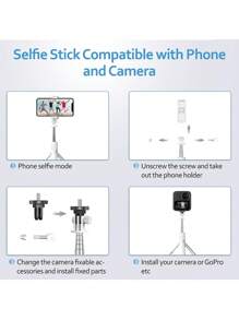 1入組迷你4合1伸縮無線遙控自拍棒三腳架，360°旋轉自拍棒，可拆卸遠程拍攝手機通用自拍棒手機支架相機用品，抗震防抖自拍棒，手機直播三腳架，伸縮手持穩定通用型號，兼容iPhone / Samsung GoPro小相機IOS和Android / 生日 / 情人節禮物 / 復活節 / 男友和女友，在戶外露營和旅行中隨時記錄美麗時刻，非常適合夏天戶外、旅行、郊游、假期、海灘等（不含電池，按鈕電池型號：CR1632） - 白色 - 查看 5