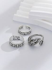 3pcs/set Fashionable Antique Silver Men's Rings, Daily Mix And Match Ring Set - Antique Silver - View 5