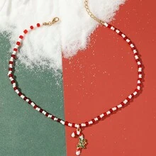 Christmas Candy Cane Pendant Necklace - Colorful - View 3