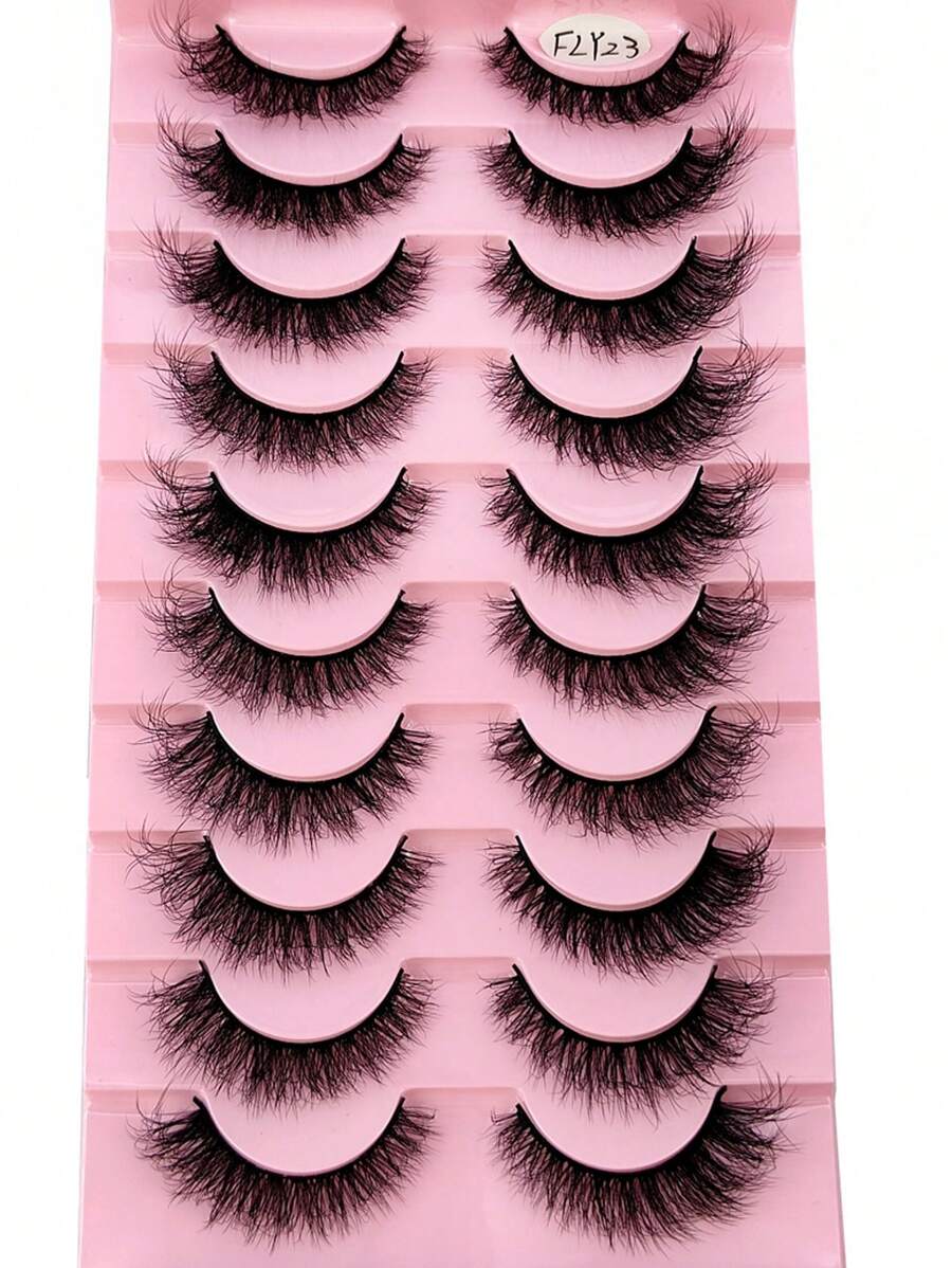10pairs 3d Faux Mink Eyelashes, Natural Thick Dramatic Fluffy Long False Eyelashes Extension - 黑色 - 查看 1