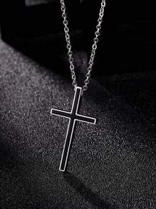 1入組男士時尚簡約風黑色十字吊墜項鍊 - 黑色 - 查看 1