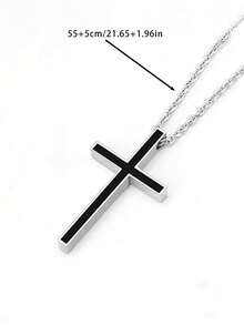 1入組男士時尚簡約風黑色十字吊墜項鍊 - 黑色 - 查看 5