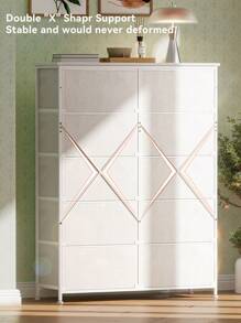 GINRGINR 10 Drawers Tall Fabric Dresser for Bedroom, Storage Tower White Dresser Organizer for Closet, Accent Drawer Dresser with Woodtop, Chest of Drawers for Bedroom, Living Room, Nursery, Office, Chest of Drawers with Metal Handle, Leather Finish, Wood Top, Glacier White, 33.7" W x 11.8" D x 47.2" H - trắng - Xem 5