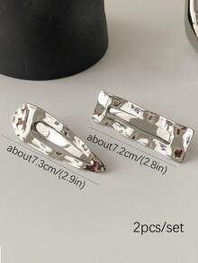 2入組/套女性銀色金屬波浪型髮夾套裝,包括鴨嘴夾和側夾 - 銀色 - 查看 4