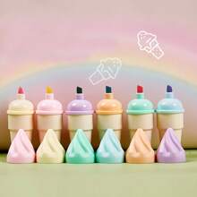 6入組創意冰淇淋圓錐形狀,可愛繪畫熒光燈鋼筆 - 彩色 - 查看 1