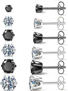6 Pairs of Titanium Steel Stud Earrings with Shiny Black  - Perfect for Cartilage Piercings!