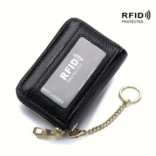 CUIKCA New's RFID Men Credit Card Holder, 12+2 cards Small Leather Zipper Card Case Wallet with Removable Keychain ID Window Chain Purse - Blue - View 7