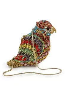 FOLO Mini Multicolor Rhinestone Decor Parrot Shape Evening Bag,Luxury Diamond Clutch Purses,Cute Brid Design Crystal Metal Handbags For Halloween Party&Prom - Multicolor - View 2