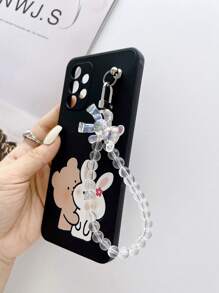 1pc Black TPU Painted & 1pc Transparent Bear Charm Phone Case, Shock-Proof Compatible With Apple////Galaxy - Multicolor - View 4