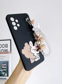 1pc Black TPU Painted & 1pc Transparent Bear Charm Phone Case, Shock-Proof Compatible With Apple////Galaxy - Multicolor - View 3
